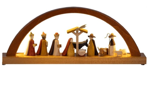Richard Glässer Schwibbogen Christi Geburt Figuren farbig , LED-Beleuchtung